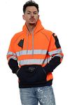 Hi Vis 3 Zips Hoodie High Visibility Reflective Tape Band Work Fleece Safety Hooded Top Phone & ID Pockets Pullover Hood SweatShirts Jacket Warm Security Plus Sizes Small - 5XL (XL, Orange Pullover)