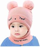 Kids Baby Winter Knit Hat Scarf Set Toddler Girls Boys Woolen Soft Wool Acrylic Lycra Pom Pom Beanie Cap Neck Warmer (Pink, 6 Month to 3 Yrs)