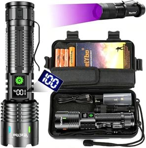 Relybo Torches LED Super Bright Rechargeable, Flashlight Rechargeable 500000 Lumens XHM88, Led Torches Rechargeable, Powerful Torch Flash Light for Dog Walking Hiking Camping Emergency Gift