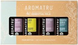 AromaTru Refresh Essential Oil Kit – True Lavender, Lemon, Peppermint & Eucalyptus Globulus – Organic & Wildcrafted – ISO Certified – No Synthetic Fillers – Ethically Sourced