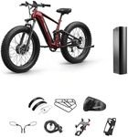 Dual Motor Electric Bike for Adults 1600W, 48V 20AH Battery 1+1 (Free Extra Battery) Full Suspension 26" Fat Tire E Bike, 28MPH 80Miles Range Mountain Electric Bicycle, 7 Speed, GoldenR-Red