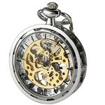 VIGOROSO Mens Classic Steampunk Gold Skeleton Hand Wind Mechanical Pocket Watch