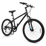 Goplus Mountain Bike, 20/24 Inch Kids Bicycle w/ 6-Speed Drivetrain, Suspension Fork, Dual Brakes, Adjustable Seat, Outdoor Cycling Children City Bike for Boys Girls (Black, 24Inch)