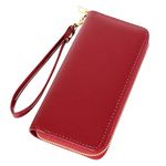 VOCUS Womens Wristlet Wallet Zip Around Clutch Wallet Large RFID Blocking PU Leather Bifold with Phone Holder for Travel, Red, Large Capacity