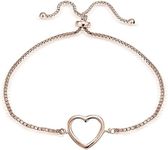 Hoops & Loops Rose Gold Tone over Sterling Silver Open Heart Polished Adjustable Bracelet