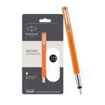 Parker Vector Standard Chrome Trim Fountain Pen (Fine Nib) | Orange Body Color With 3 Ink Cartridge | Gift For Leading Entrepresenurs | Leading Pen For Professionals