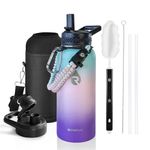 RAYMYLO Insulated Water Bottle 32 oz, Triple Wall Vacuum Stainless Steel (Cold for 48 Hrs), Leak Proof & BPA-Free, Modern Water Flask Jug with Paracord Handle & Straw Spout Lids, Hydrangea