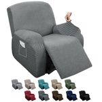MAXIJIN Newest Recliner Slipcovers for Living Room 4 Pieces Stretch Jacquard Recliner Chair Cover Soft Fitted Recliner Protector with Elastic Bottom for Kids, Pets (Recliner, Light Gray)