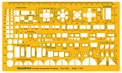 Liquidraw 1:100 Scale Architectural Scale Ruler Drawing Template Stencil Architect Technical Drafting Supplies, Architecture Furniture Design Symbols for House Interior Floor Plan