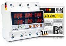 EuroControls EVP3PH - 3 Phase Voltage Protector - 63A - Adjustable Over/Under Voltage/Over Current/Voltage Asymmetry/Phase Sequence & Failure Protector - Auto Recovery Switch - Voltage & Amp Meter