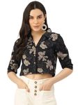 feranoid 3/4 Sleeve Crop Shirt Style Top Black