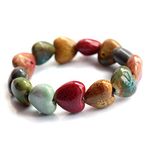 Shuiniba Love Heart Ceramic Bracelet, Flower-Glazed Beaded Bracelet,Elastic Handmade Simple Ethnic Style Hand Chain for Women Girl,1PCS - Colorful