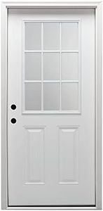 National Door Company Z000306R Fiberglass Smooth Primed, Right Hand in-Swing, Prehung Front Door, 9 Lite 2-Panel, Clear Glass, 30" x 80"