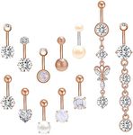 ZS 14G Belly Button Rings for Women, Stainless Steel Cute Bee Cat Navel Rings Body Piercing Jewelry Set, Crystal Rhinestone Stone, cubic-zirconia