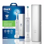 Oral B Vitality Rechargeable Rotating Electric Toothbrush for Adults with Travel Case & 2 Modes (Daily & Sensitive), 2 Min Timer with Quadpacer, 2 Year Warranty by Oral-B, IPX7 Water Resistant, (White, 1)