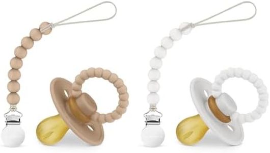 Luladream Pacifier and Clip Set - Natural Rubber Nipple - Soft Teething Handle - for Infants Baby's and Toddlers, 0-18 Months (Camel + Cream + Clips)