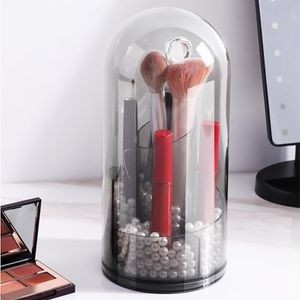 Navaris Organizador de Maquillaje - Soporte Expositor Porta Brochas con Tapa Transparente a Prueba de Agua y Polvo - Incluye Cuentas