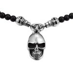 THE MEN THING GOTHIC SKULL - Premium Titanium Steel Pendant - 8mm Black Natural Onyx Beads - 24inch Chain for Men & Boys