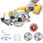 5'' Cordless Circular Saw Compatible with Dewalt 18V/20V Battery, 9500 RPM Brushless Motor, Bevel 45 °/90 °, 3 Saw Blades for Wood, Plastic, Soft Metal, Tile Cuts (Bare Tool)