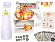 TEKOR Toys Toy Pizza Oven Set | Pizza Oven | Pizza Cutter | Server | 6 Slices | 18 toppings | Salt & Pepper Shaker | Menu | Money | Children Kids Apron & Chef Hat| Using Imagination and Endless Fun