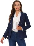 Allegra K Women's Jean Jacket Lapel Long Sleeve Work Denim Blazer with Pockets Black-Blue Medium