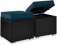 Best Choice Products Set of 2 Wicker Ottomans, Multipurpose Outdoor Furniture for Patio, Backyard, Additional Seating, Footrest, Side Table w/Storage, Removable Cushions - Peacock Blue/Black