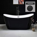 WOODBRIDGE 59" Acrylic Freestanding Bathtub Contemporary Soaking Black Tub with Matte Black Overflow and Drain，B1816-MB-Drain &O