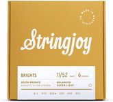 Stringjoy BB1152 Brights 80/20 Bronze Acoustic Guitar Strings, (Super Light Gauge - 11-52)