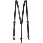 Men's Black Genuine Leather Steampunk Y Back Suspenders with 3 Snap Hooks Great for Wedding & Party