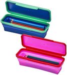 It's Academic Flexi Storage Box with Lid, Compact and Collapsible Pencil Case Design for Craft and School Supplies, Pink and Blue, 2 Pack