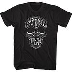 Stone Temple Pilots Rock Band Skull Adult Short Sleeve T-Shirt Graphic Tee, Black, Large