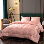 Satin Comforter Queen Silk Like Satin Comforter Down Alternative Comforter Soft Polyester Filling Silky Bed Comforter Pink Girls Comforter 1 Comforter 2 Pillowcase (Queen, Pink)