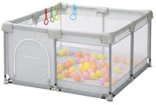 Requena Baby Playpen, Indoor/Outdoor Toddler Fence with Breathable Mesh, Extra Large Play Yard with Balls, Grey