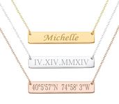 AJ LONDON™ Custom Personalised Bar Necklace Name Date Pendant Laser Engraved Gift