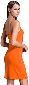 Coreal Full Slip For Women Under Dress Adjustable Spaghetti Strap Knee Length Slips Undergarment Nightwear Orange Large