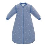 amo nenes Baby Sleeping Bag 2.5 TOG, Baby Autumn Winter Long Sleeve Sleeping Bag, 100% Cotton Baby Wearable Blanket, Detachable Sleeve, 6-18 Months (Blue)