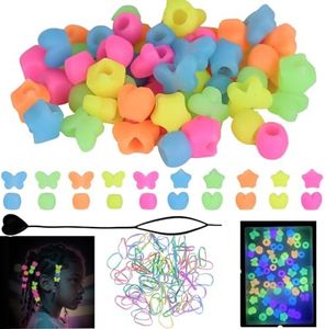 60Pcs Soft Small Silicone Beads for Hair,Hair Beads for Kids Girls Braids with 5mm Hole Glow in The Dark 5 Colors (60)
