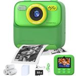 masterbee Kid Camera Instant Print Photo, Birthday Gifts for Girls and Boys, Kids Digital Camera Toys, 1080P HD Video, 3 4 5 6 7 8 9 10 11 12 Year Old Boy Gifts/Girl Gifts Green