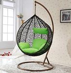 City Outdoor Furniture_Single Seater Swing Chair with Stand & Cushion & Hook Outdoor || Indoor || Balcony || Garden || Patio || Living || Room Home Improvement_(Black, Green Cushion )