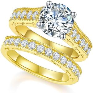 14K Yellow Gold Plated 925 Silver 2ct Moissanite Wedding Ring Set For Women