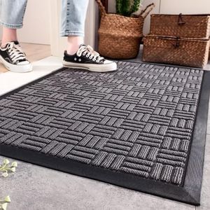 WDSHIYI All-Season Weather Max Doormat, Durable Natural Rubber, Stain and Fade Resistant, Low Profile, Indoor Outdoor Door Mats, Easy Clean Patio Entrance Mat, 45X75cm, Gray