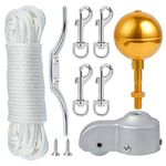 Flag Pole Hardware Parts Repair Kits, 50 Feet Halyard Rope + 3" Gold Ball + 6" Zinc Alloy Cleat + 4 PCS Metal Hook Clips + Cast Aluminum Truck for 2" Diameter Flag Poles Top