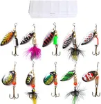 kingforest 10pcs Fishing Lures Spinnerbait for Bass Trout Salmon Walleye Hard Metal Spinner Baits Kit with Tackle Box