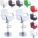 TRESKO 2 x Bar Stools Set with Backrest and Armrest | Leatherette Exterior | Height Adjustable and Adjustable Swivel Gas Lift | Chrome Footrest | for Bar, Counter, Kitchen and Home (White)