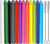 NINU 12-Pack Reusable Plastic Boba Straws, 10.5 inch Long 13mm Wide Bubble Tea Straws for Smoothie Tapioca Pearls with Cleaning Brush-Pointed Design