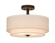 XiNBEi Lighting Drum Semi Flush Light, 3 Light Semi Flush Mount Ceiling Light Fixture with Fabric Shade Modern Close to Ceiling Light for Bedroom & Living Room Dark Bronze Finish XB-SF1289-DB