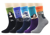 Wish Island Men's 4/5 Packs Famouse Painting Art Socks Gifts Mona Lisa Smile Starry Night Van Gogh Novelty Socks (Famouse Painting - 5 pairs)