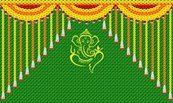 Ashvath Fashion Green chatiya with Yellow Ganesh ji Design Backdrop Cloth for Pooja Decoration Traditional Background Curtain Cloth for Festival Fabric-Polyester size 5Feet Height and 8Feet width(5*8)