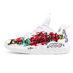 soulsfeng Mens Running Shoes Sneakers White Flats Low Top Lace Up Hand-Painted Fashion Walking Shoes(US10=EUR44)