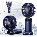 Kukigo Portable Handheld Fan,5000mAh Battery Operated Fan with Base,5 Speeds,Digital LED Display,Hand held USB Rechargeable Fans,Mini Fans Foldable Desk Fan for Outdoor Indoor Home Office (Deep Blue)